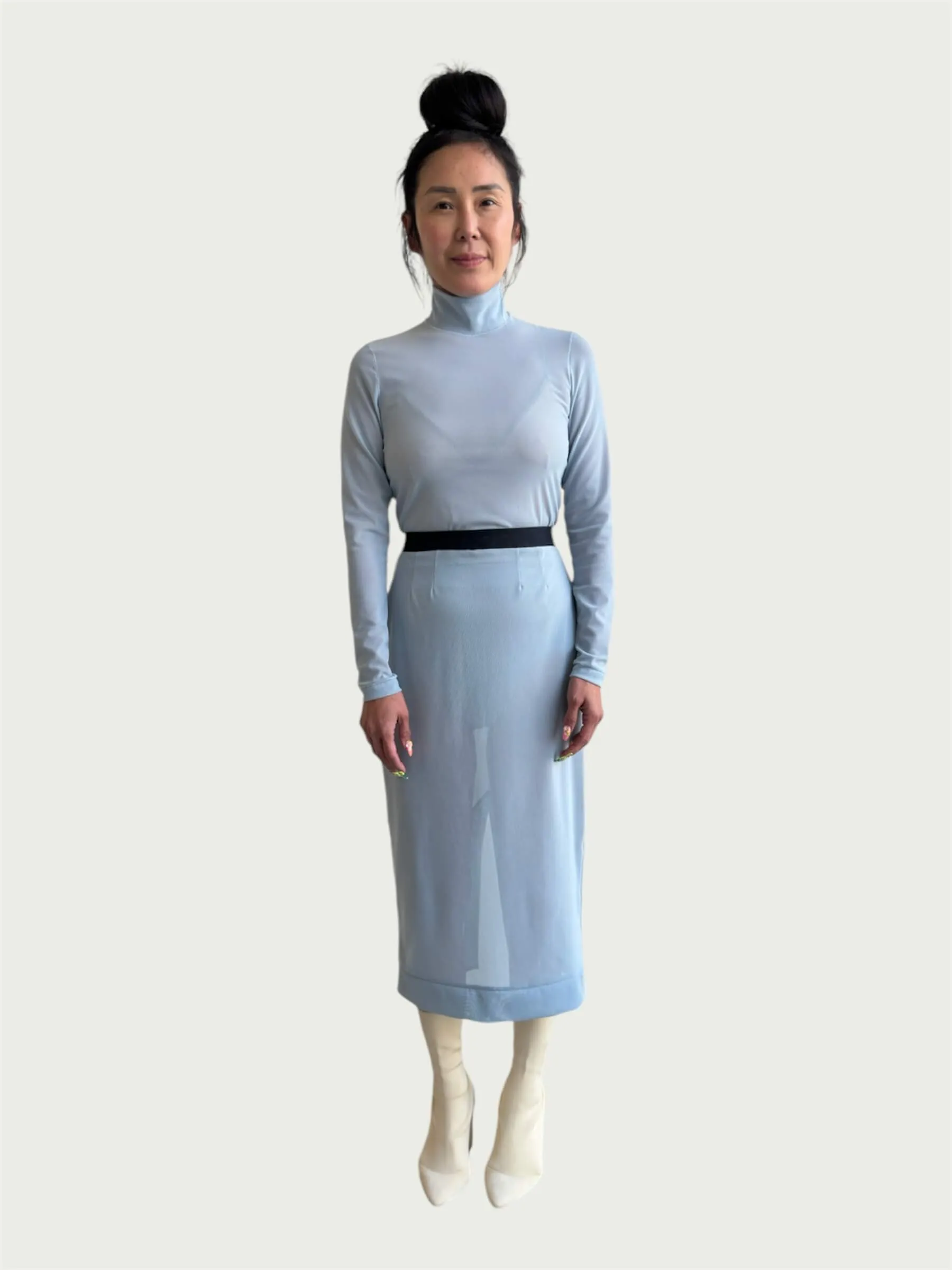 Mesh Pencil Skirt in Powder Blue
