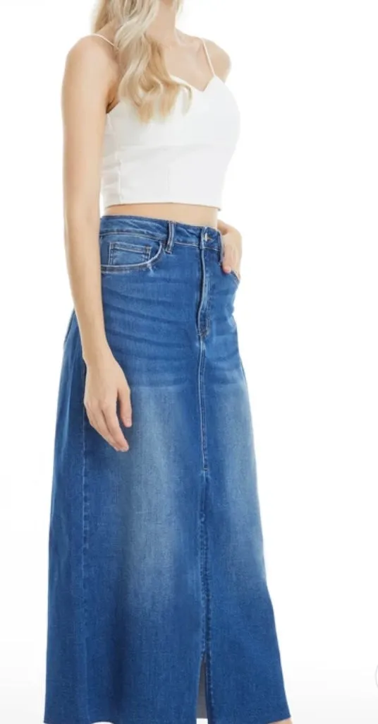 Midi Skirt with Invisible Zipper and Raw Hem