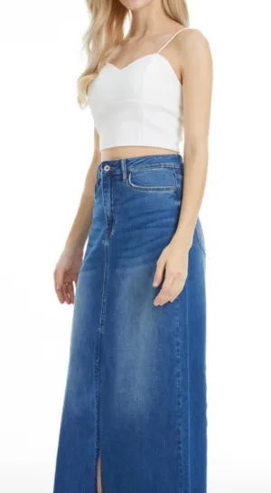Midi Skirt with Invisible Zipper and Raw Hem