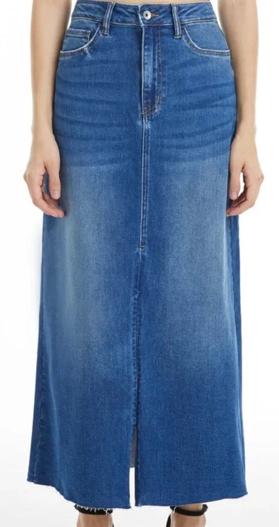 Midi Skirt with Invisible Zipper and Raw Hem