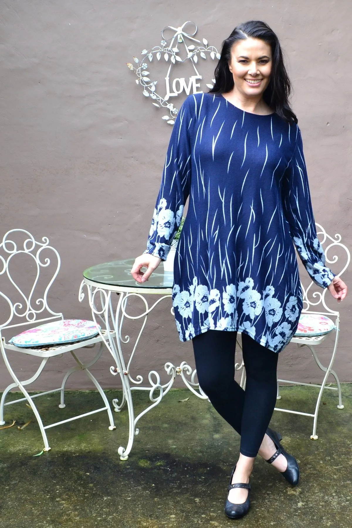 Navy Grey Poppy Fleece Tunic Top
