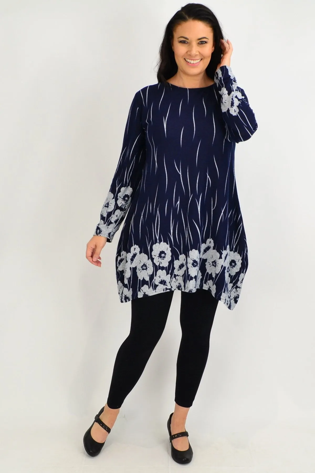 Navy Grey Poppy Fleece Tunic Top