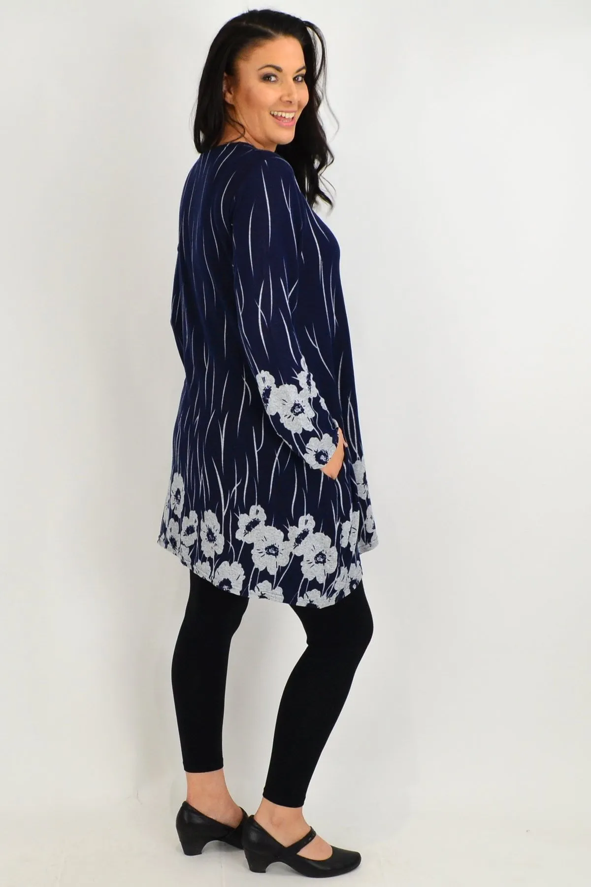 Navy Grey Poppy Fleece Tunic Top