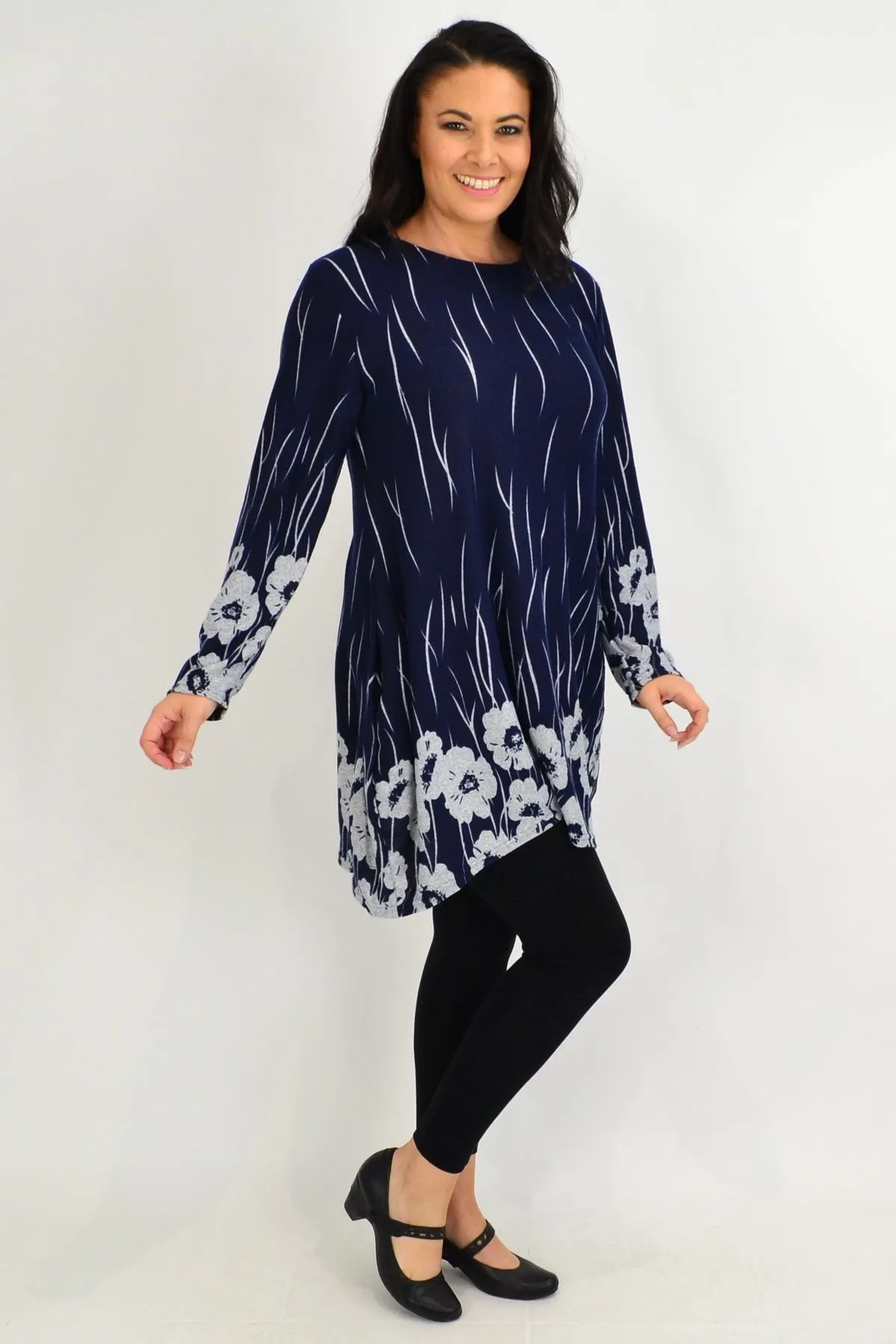 Navy Grey Poppy Fleece Tunic Top