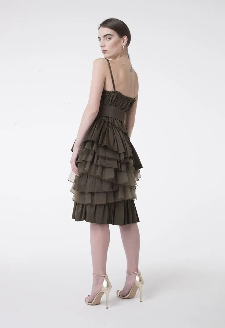 Nocturne Spaghetti Strap Belted Dress Khaki