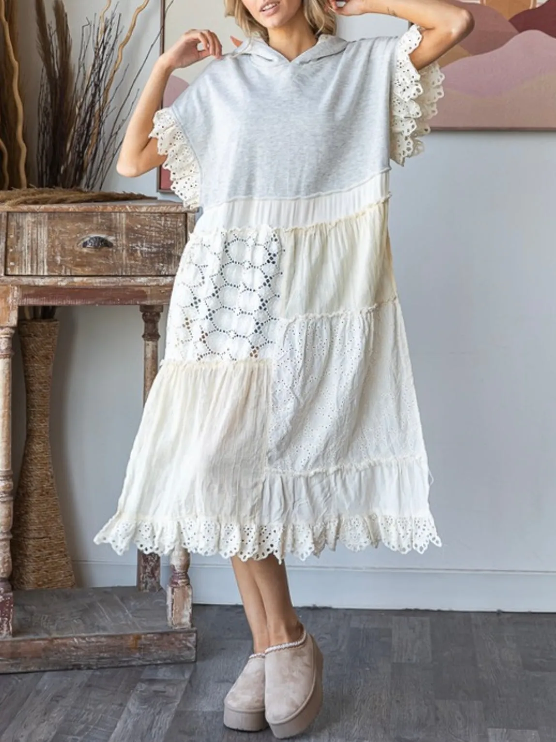 Off white lace hoodie beach and pool coverup