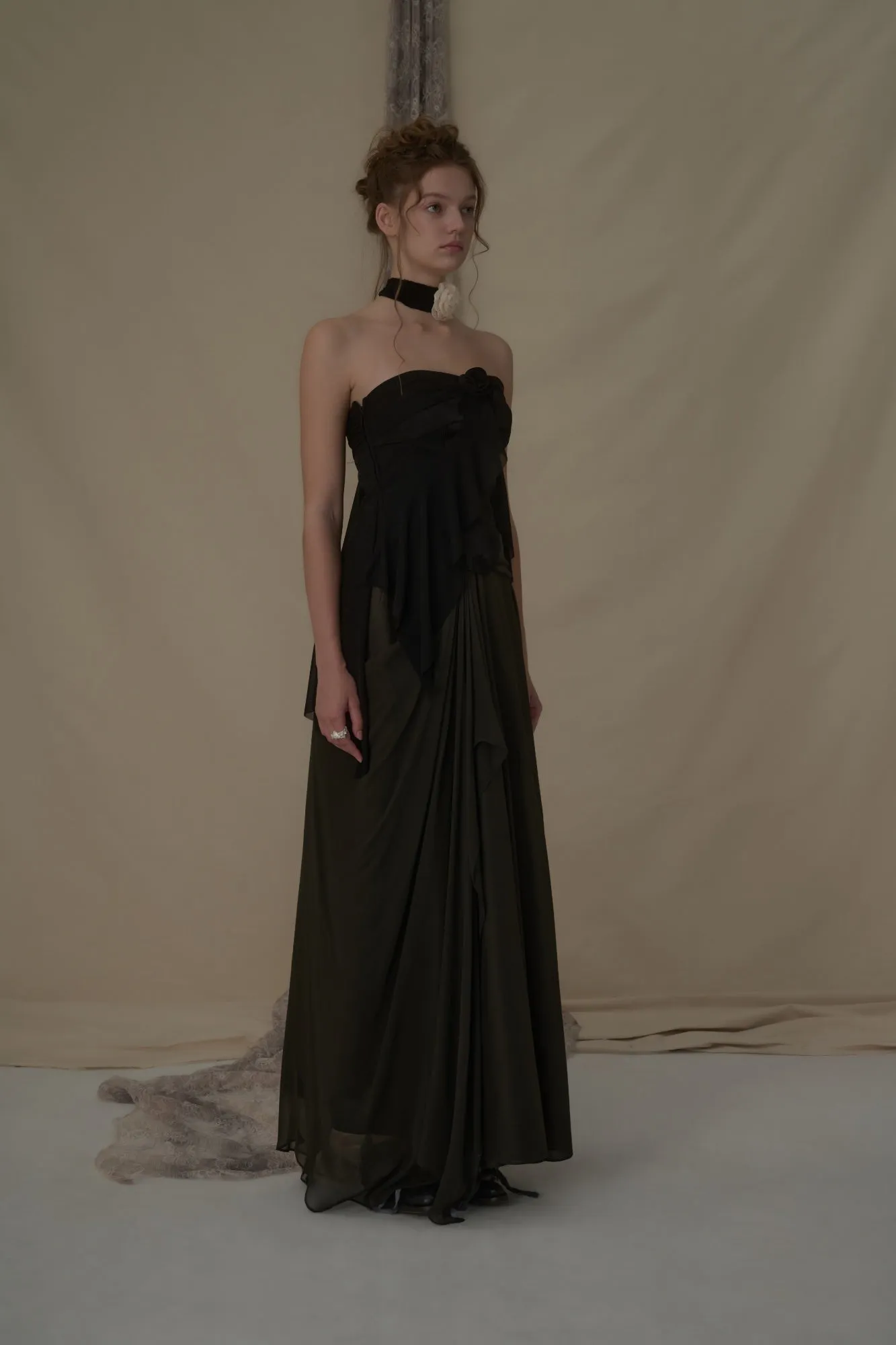 Olive Silk Draped Mid-Length Skirt