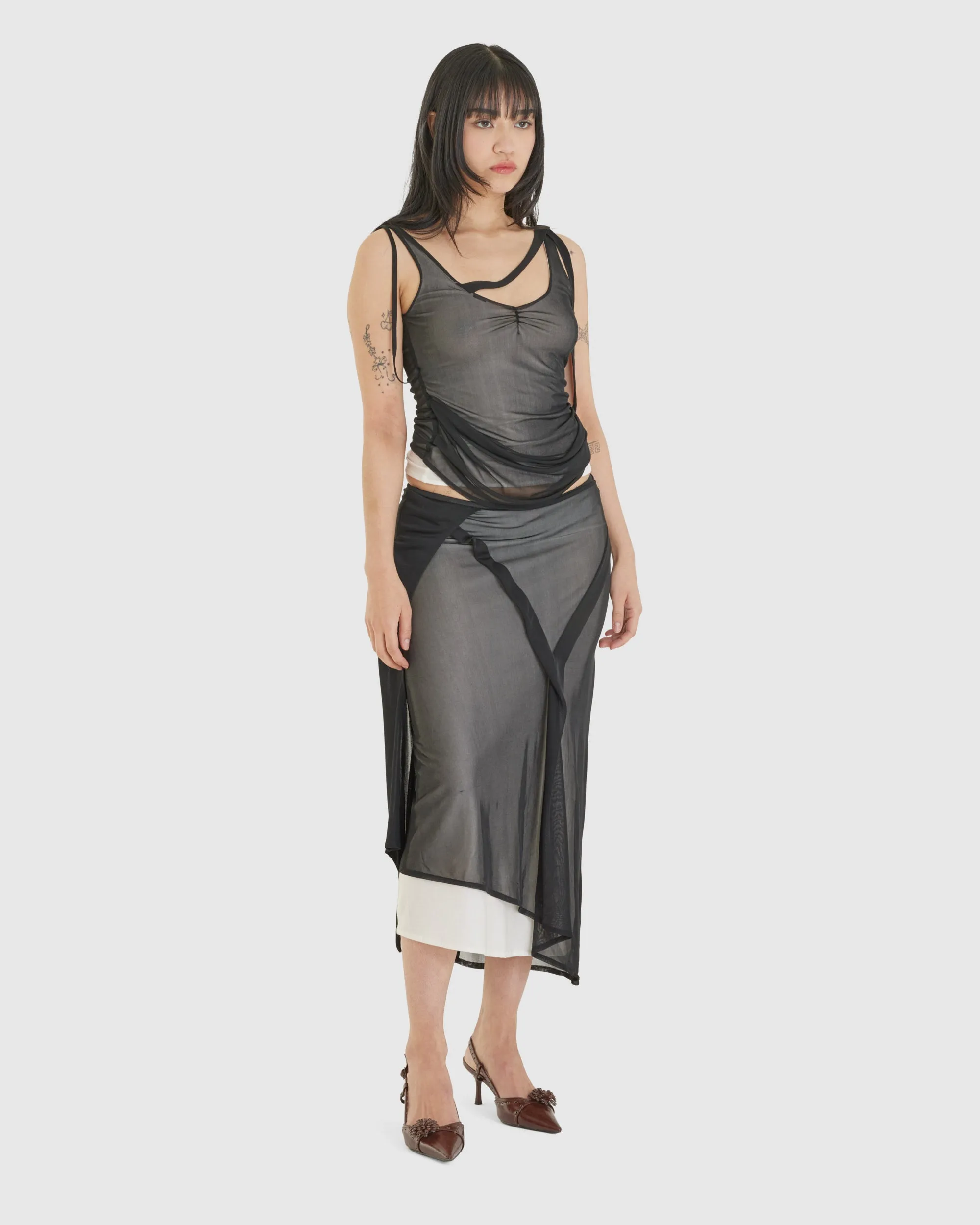 Pans Drape Long Skirt