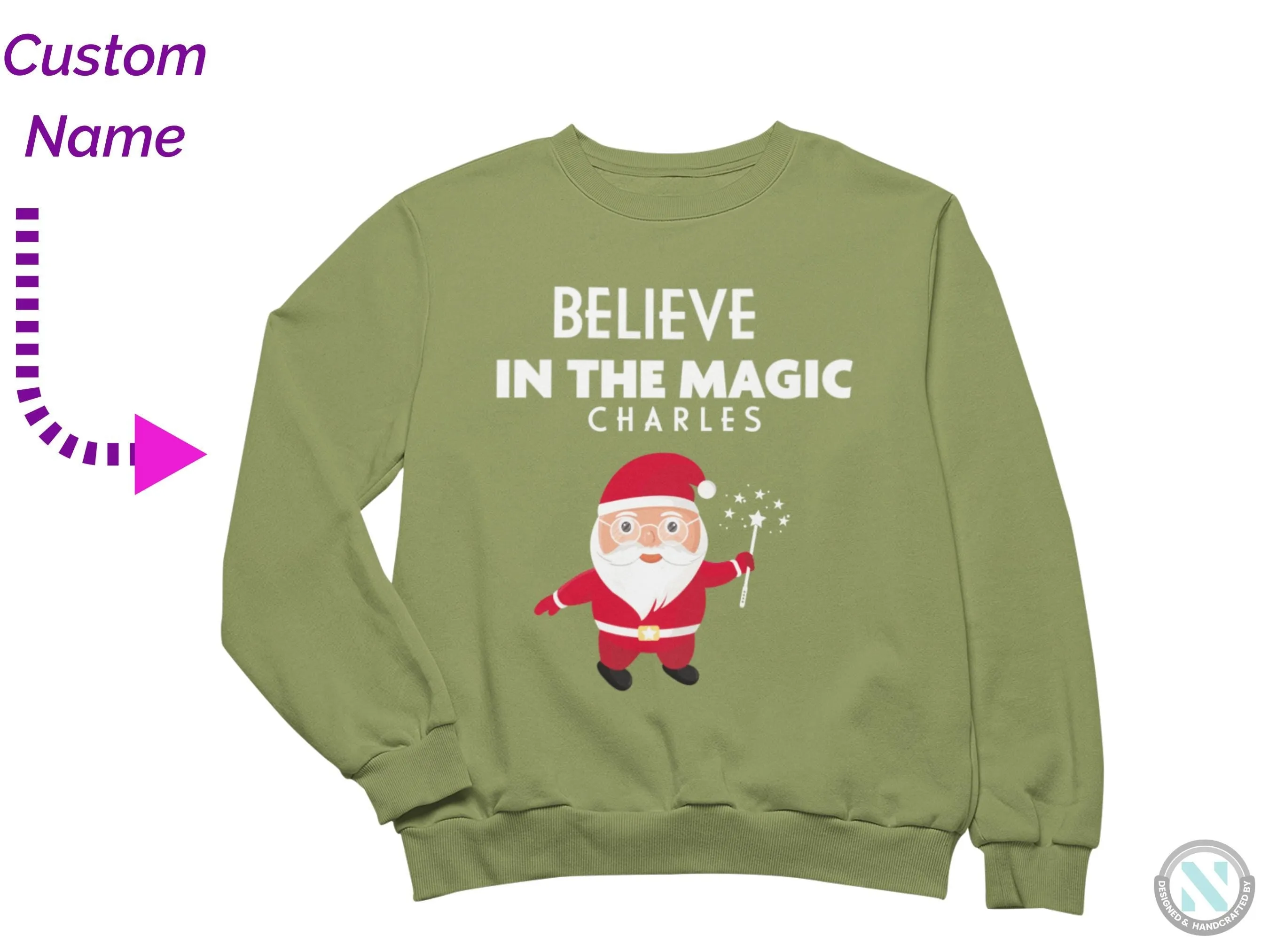 Personalized Christmas Sweatshirt for Toddler Boys with Believe in The Magic