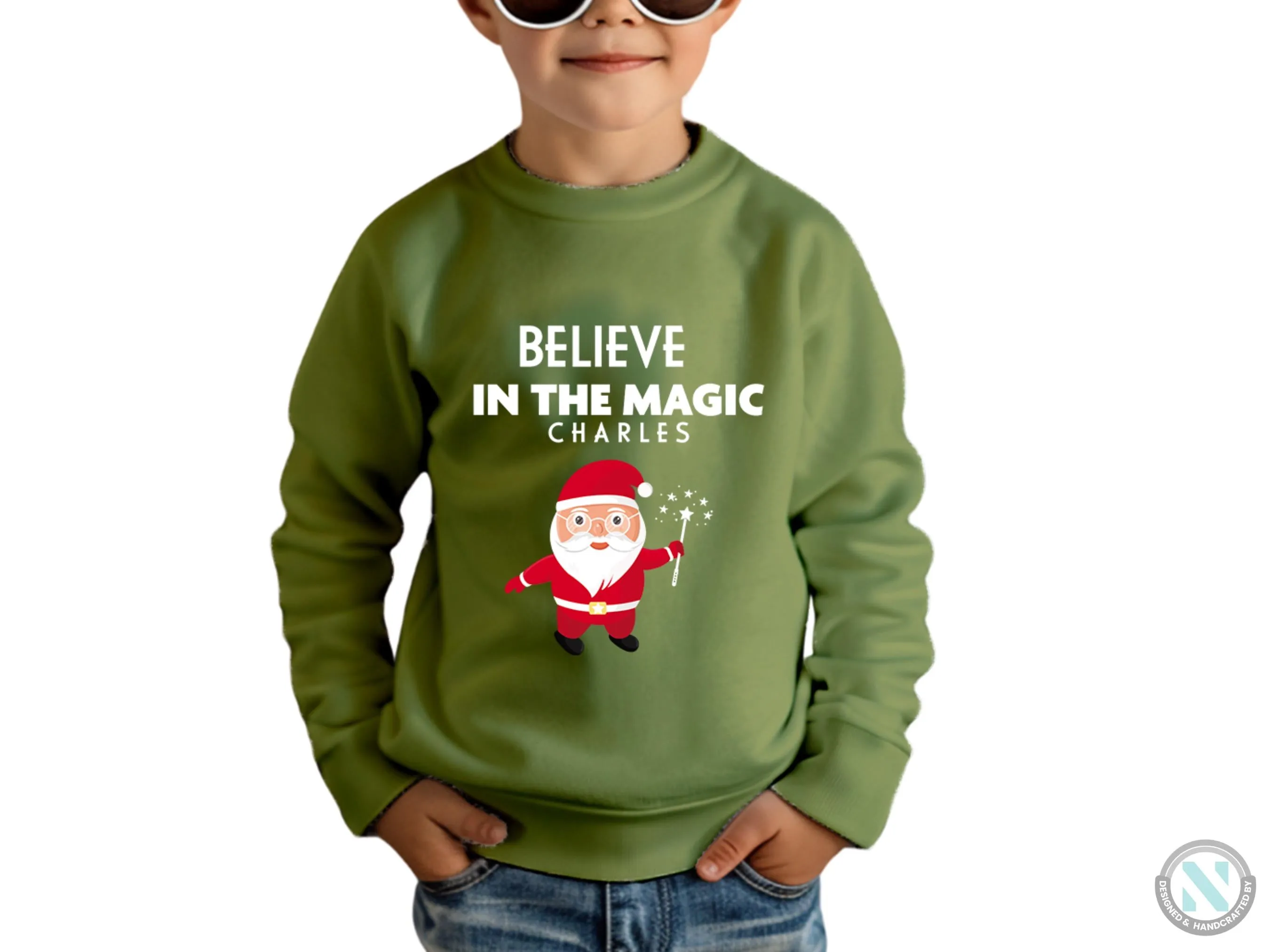 Personalized Christmas Sweatshirt for Toddler Boys with Believe in The Magic