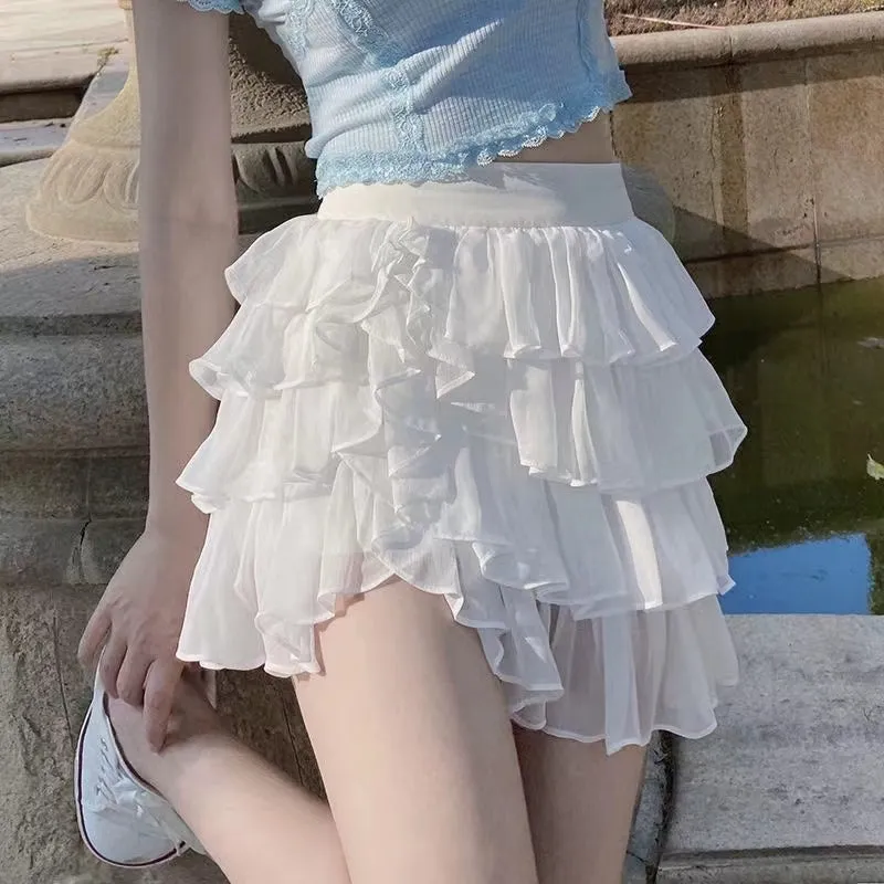 Pink and White Mesh Layered Mini Skirt