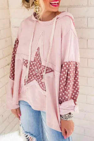 PINK STAR APPLIQUÉ HOODED PULLOVER
