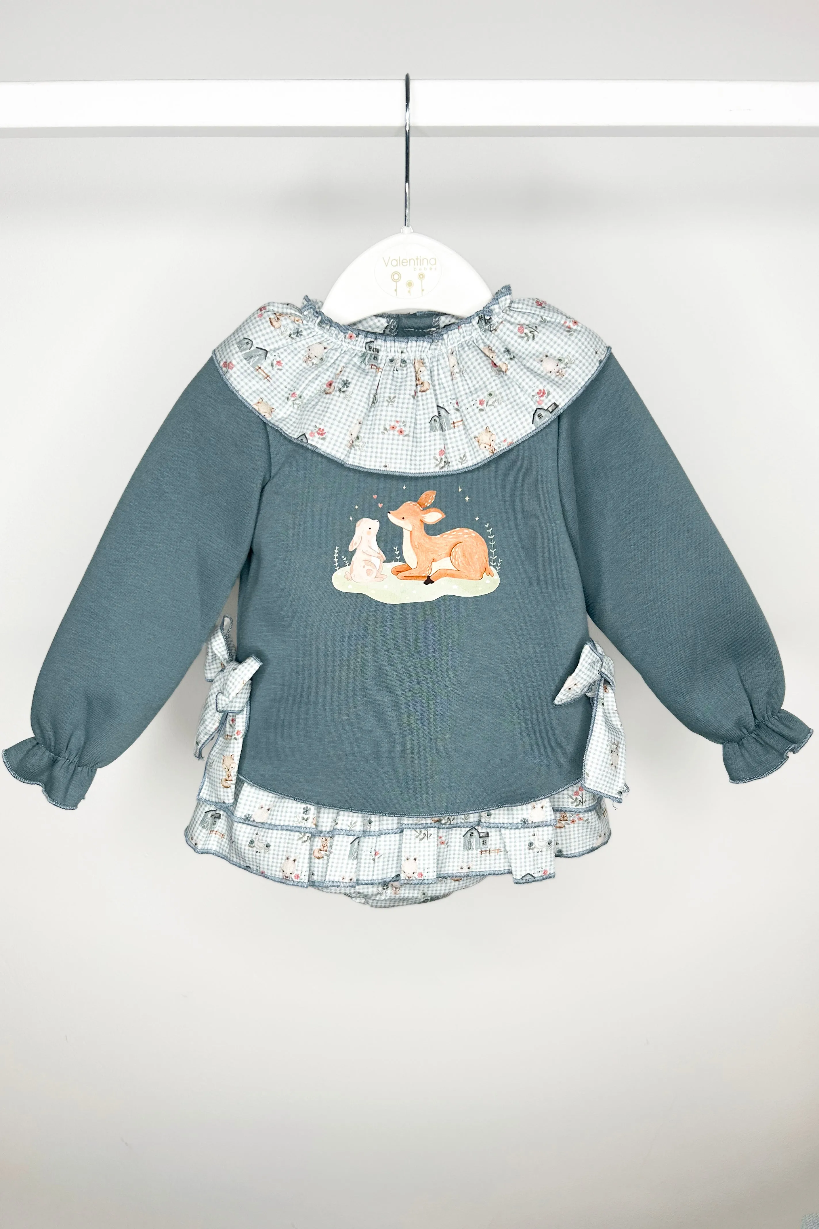 "Daisy" Teal Sweatshirt & Animal Print Skirt