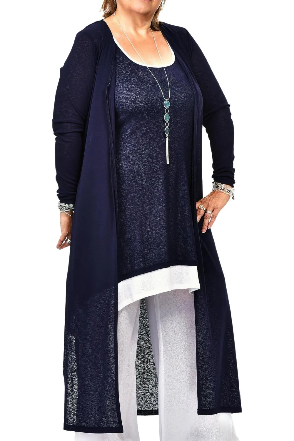 Rapz Long Tie Front Tunic, Navy (4784)