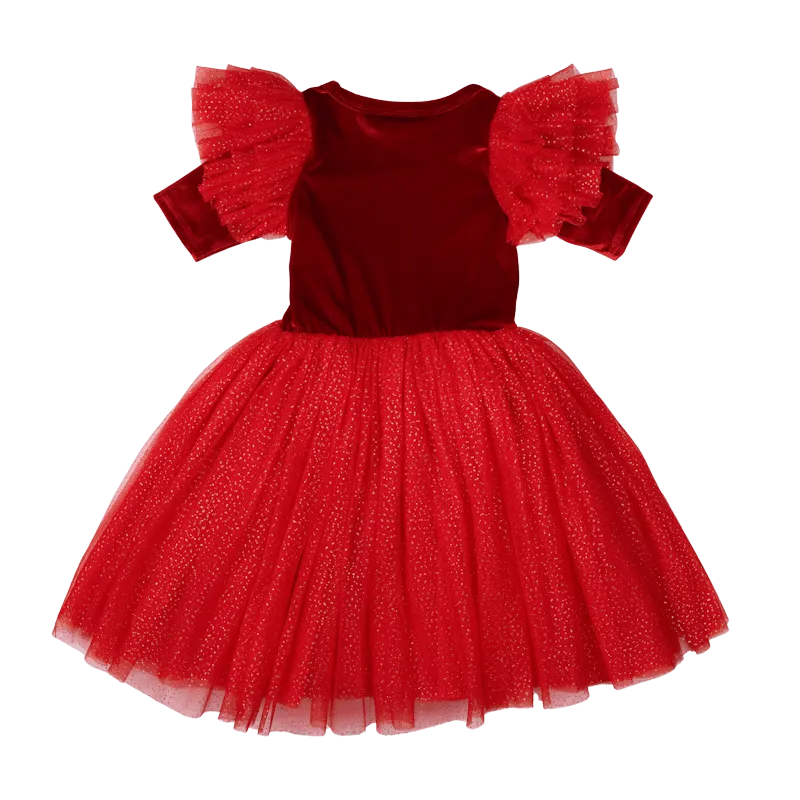 Rock Your Kid Red Velvet Sparkle Party Dress