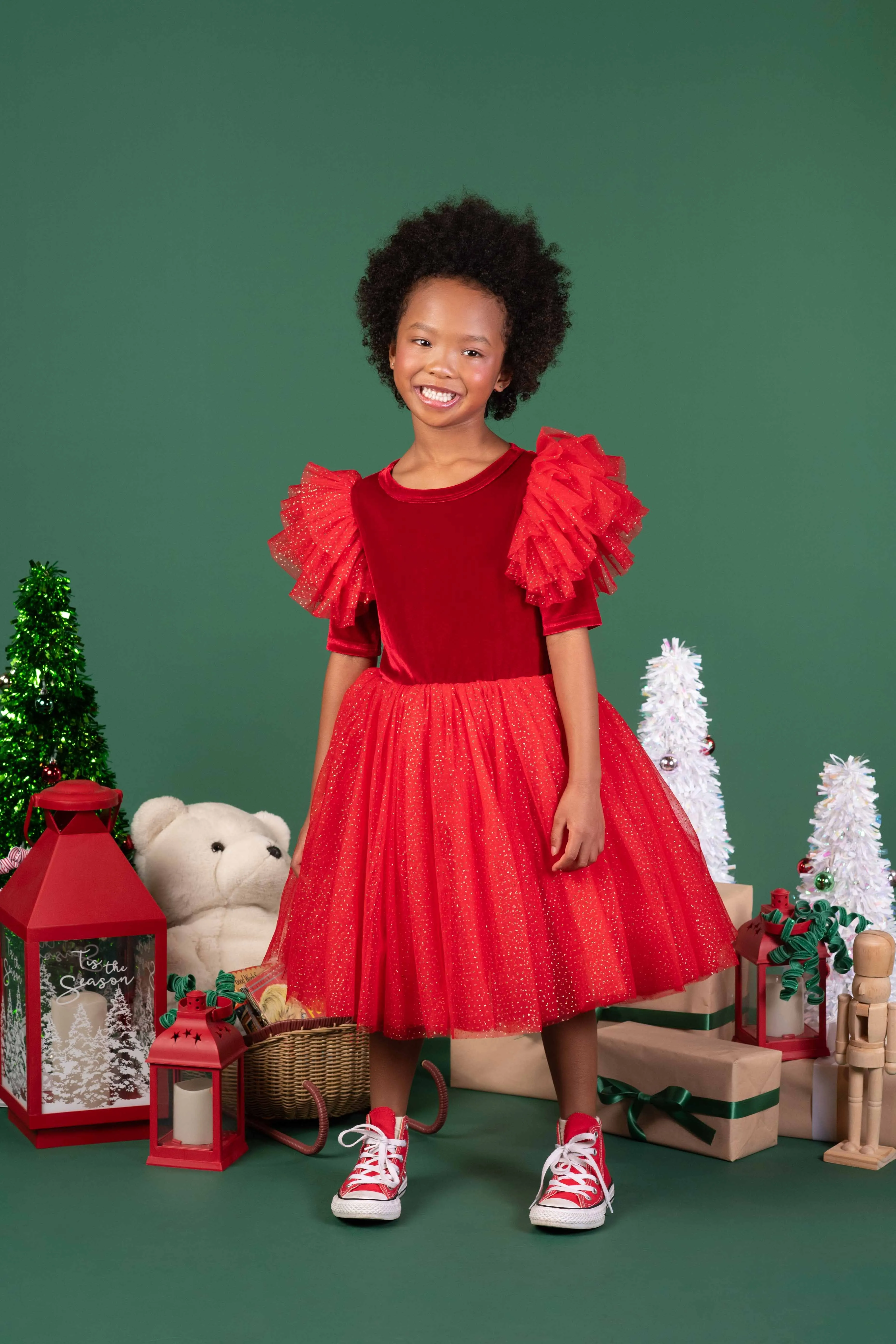 Rock Your Kid Red Velvet Sparkle Party Dress