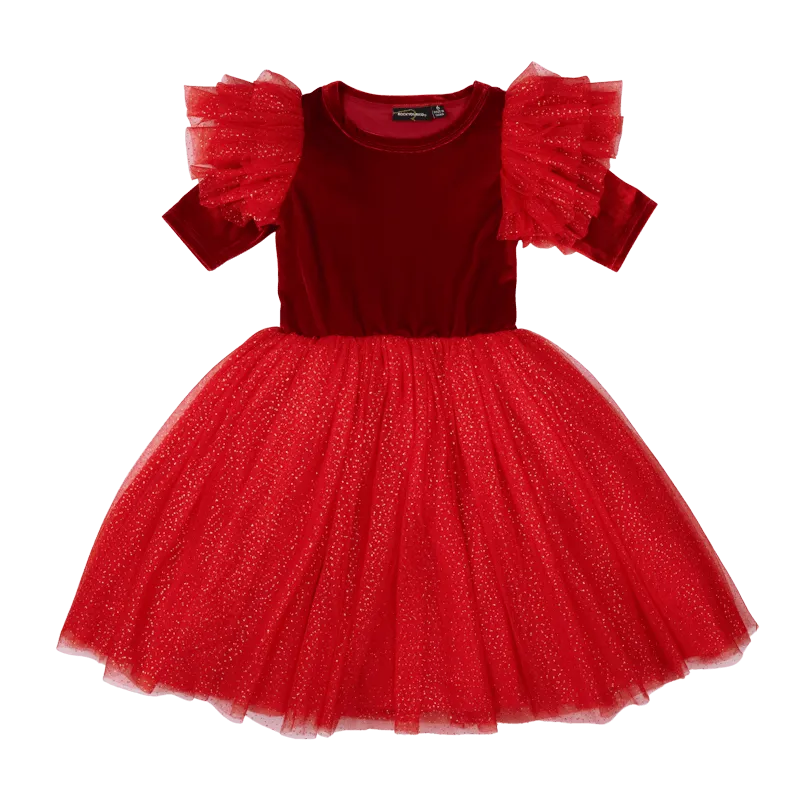 Rock Your Kid Red Velvet Sparkle Party Dress