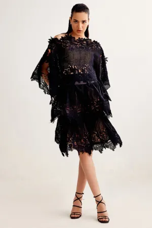 Scallop Black Layered Top & Skirt Set