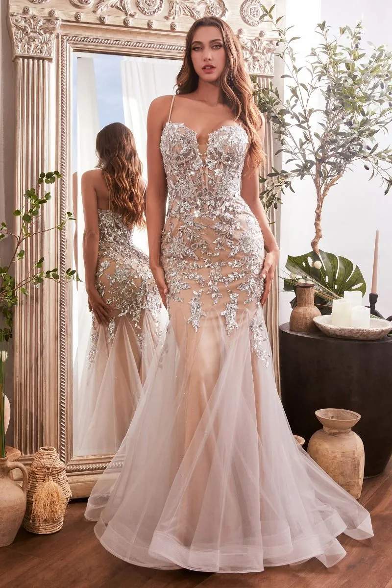 Sequin Floral Mermaid Gown CDS488