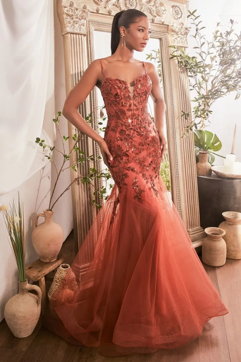Sequin Floral Mermaid Gown CDS488