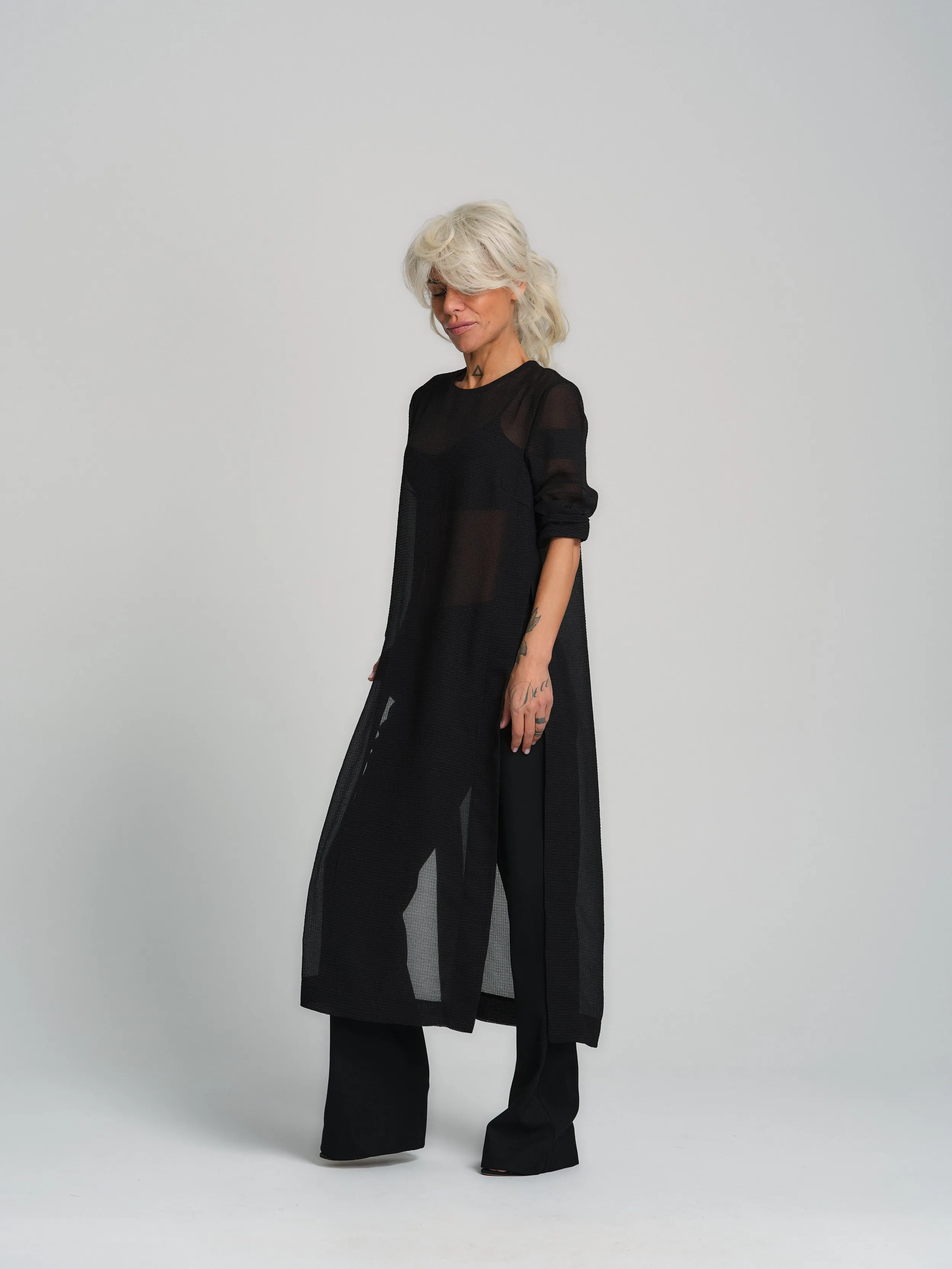 Sheer Black Maxi Tunic