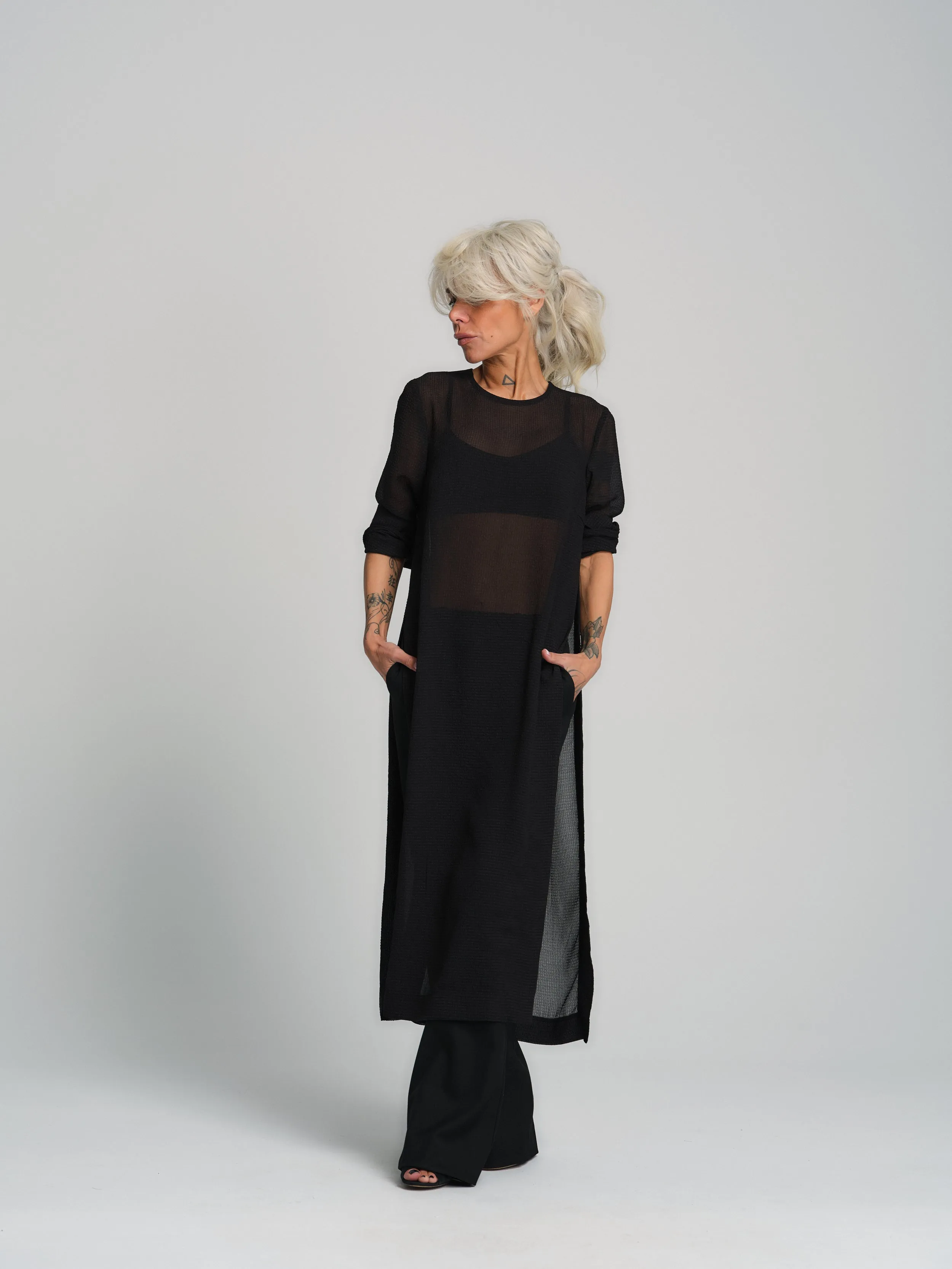 Sheer Black Maxi Tunic