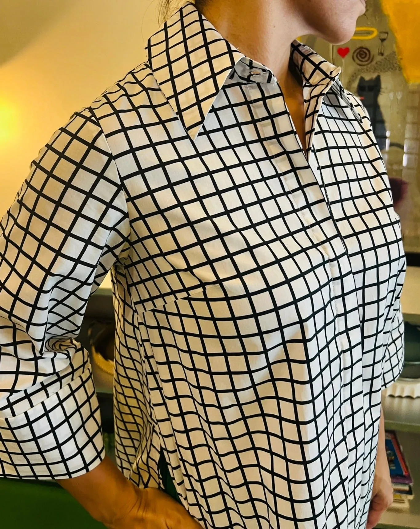 Shirt Tail Top in Grid Print