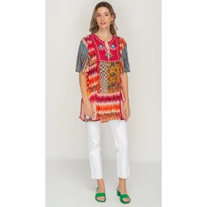 Short Sleeve Multicolor Printed Tunic Dress For Women