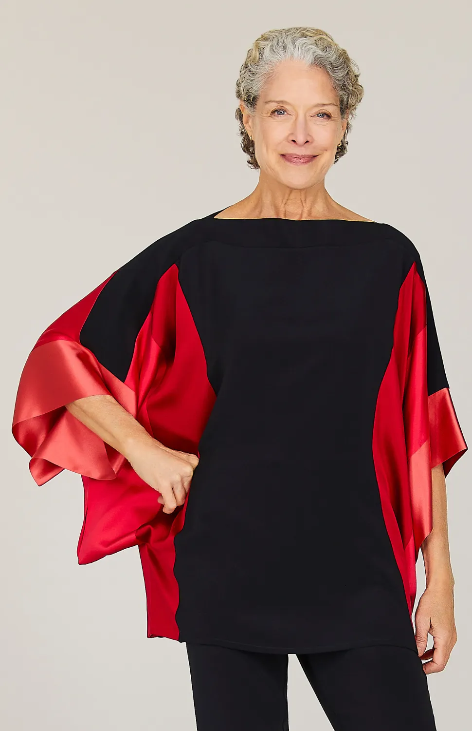 Silk Tunic w/Contrast Satin Bands