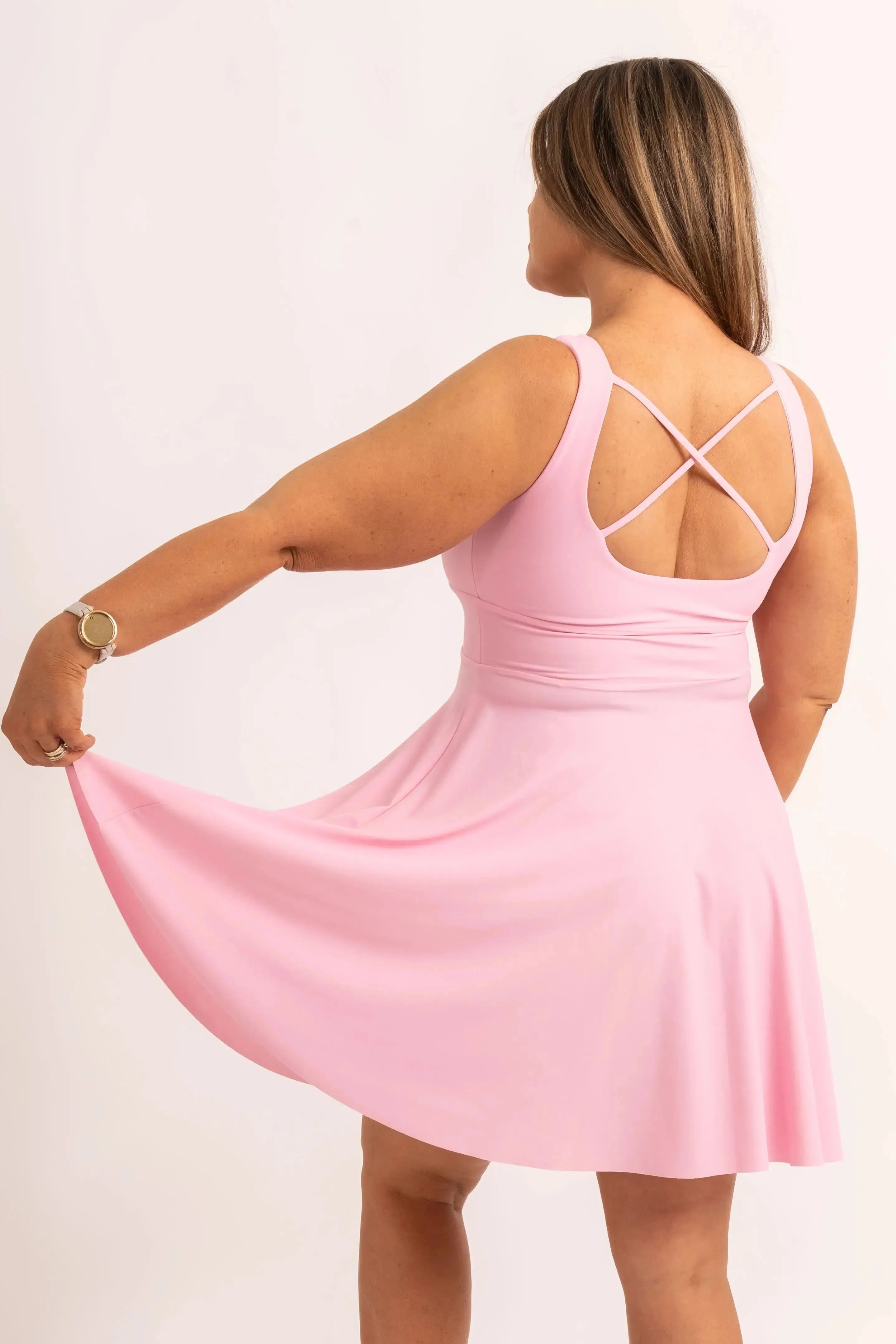 Silky Scoop Neck Comfort Crop Mini Dress - Pastel Pink