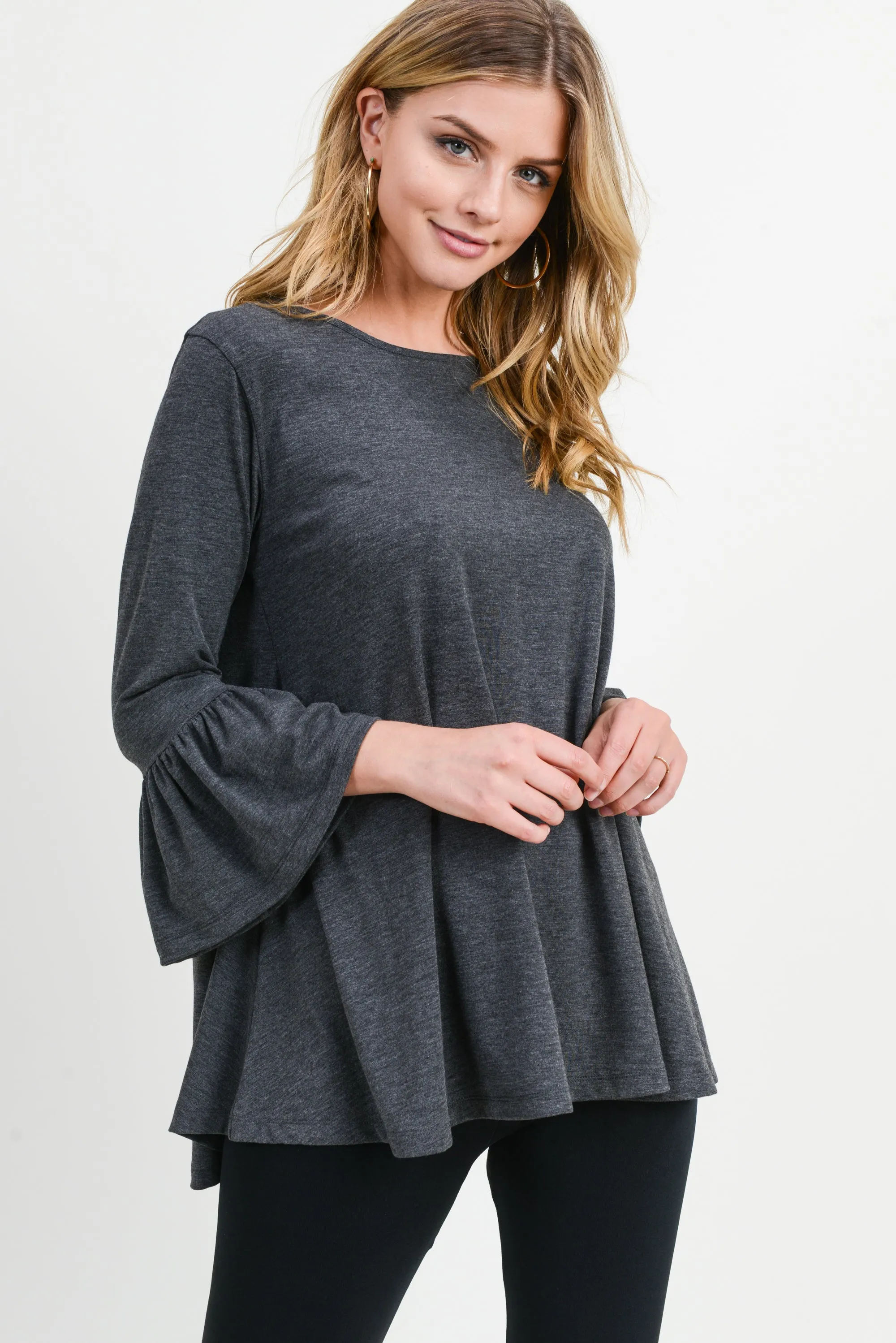Simple Bell Sleeve Flowy Tunic Top