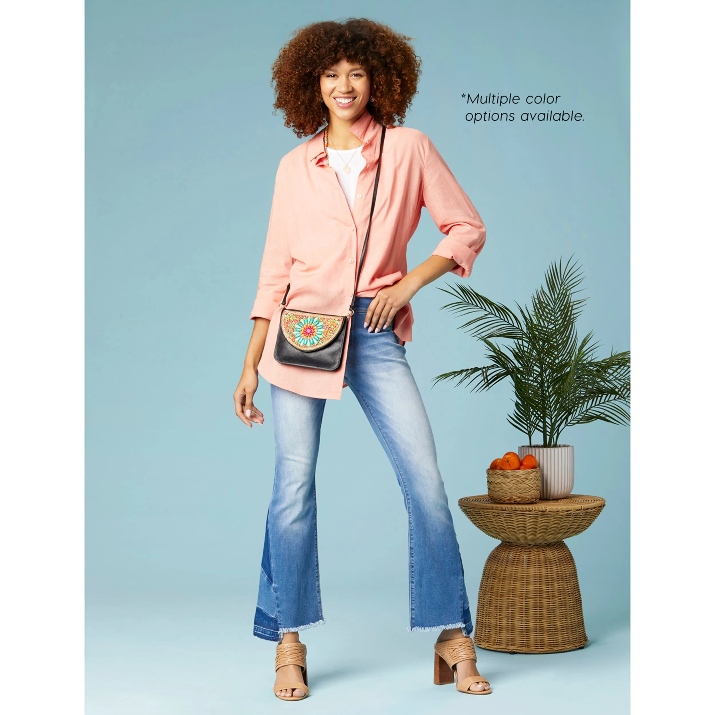 Skyla Button Down Tunic Top - Smokey Blue