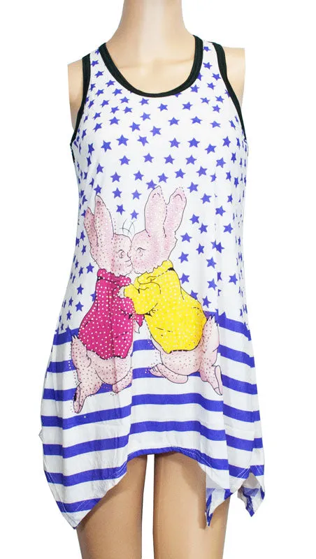 Sleeveless Tunic Tops -Stars and Bunny Prints