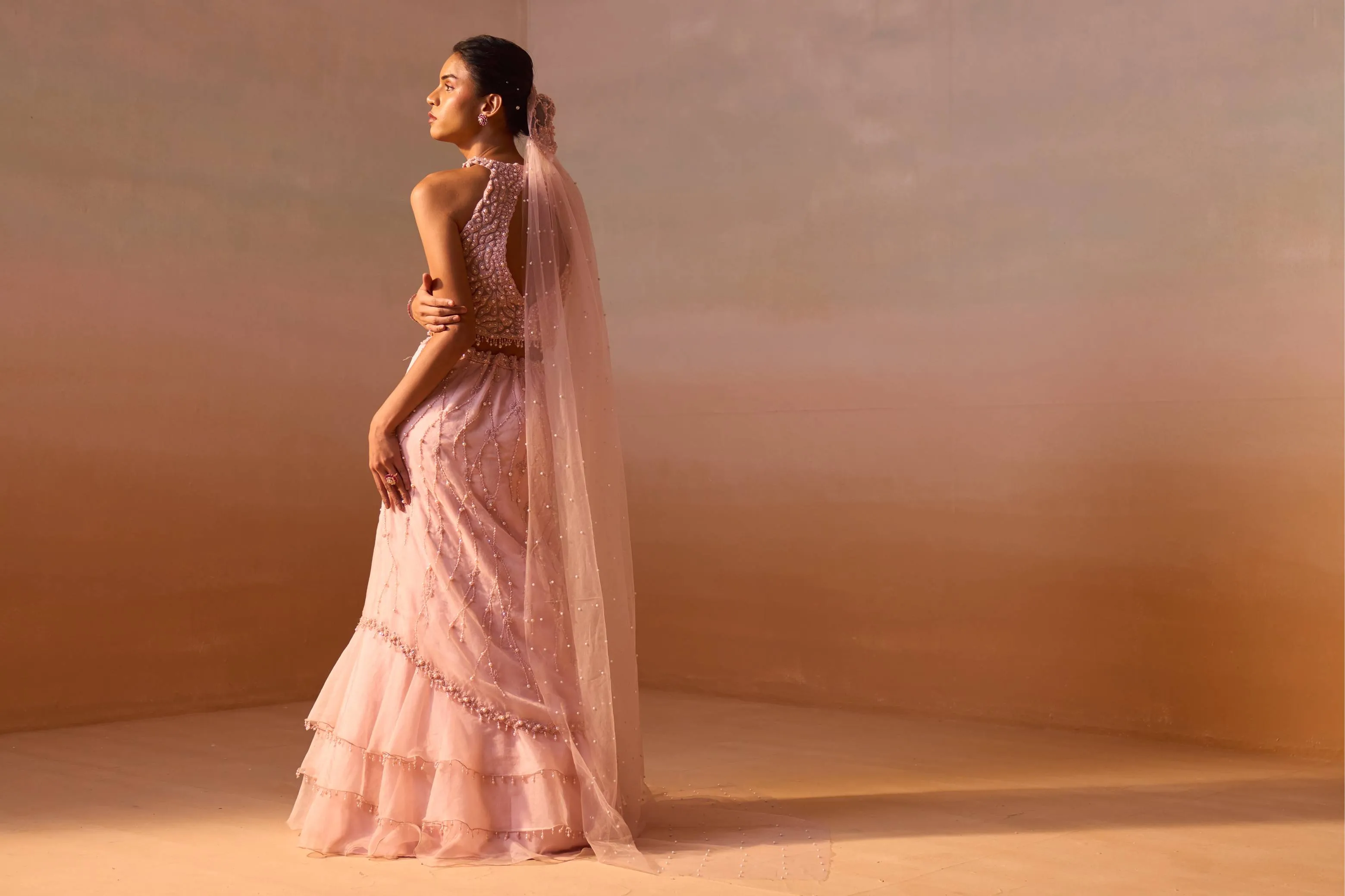 SOFT PINK  ORGANZA LAYERED SKIRT SET