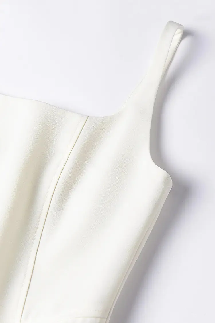 Square Neck White Graduation Dress