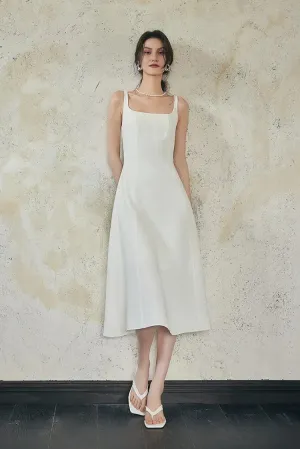 Square Neck White Graduation Dress