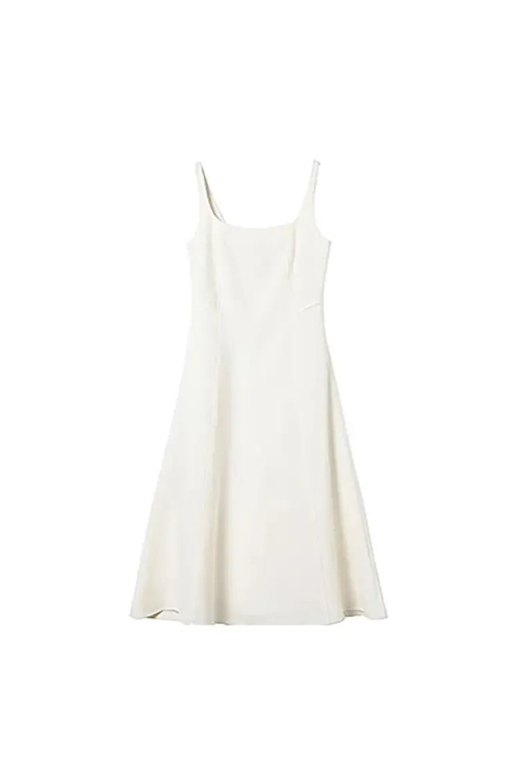 Square Neck White Graduation Dress