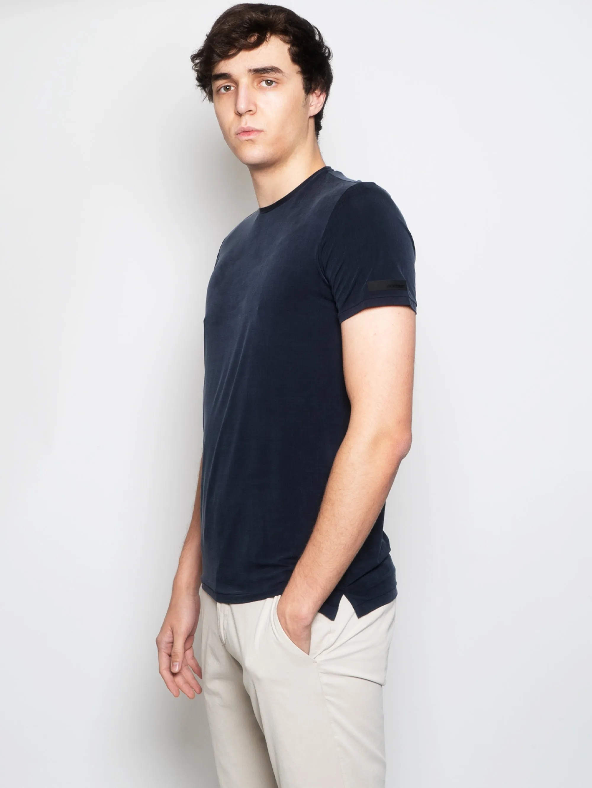 T-shirt Girocollo in Cupro Blu