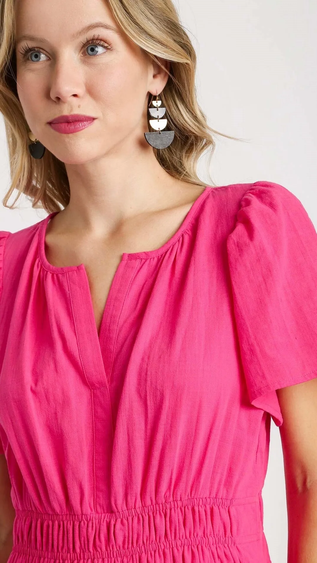Tilly Tiered Midi Dress Hot Pink