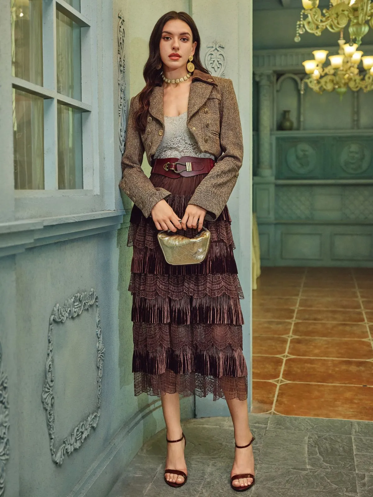 Velvet Lace Patchwork Cake Skirt - Star Queen