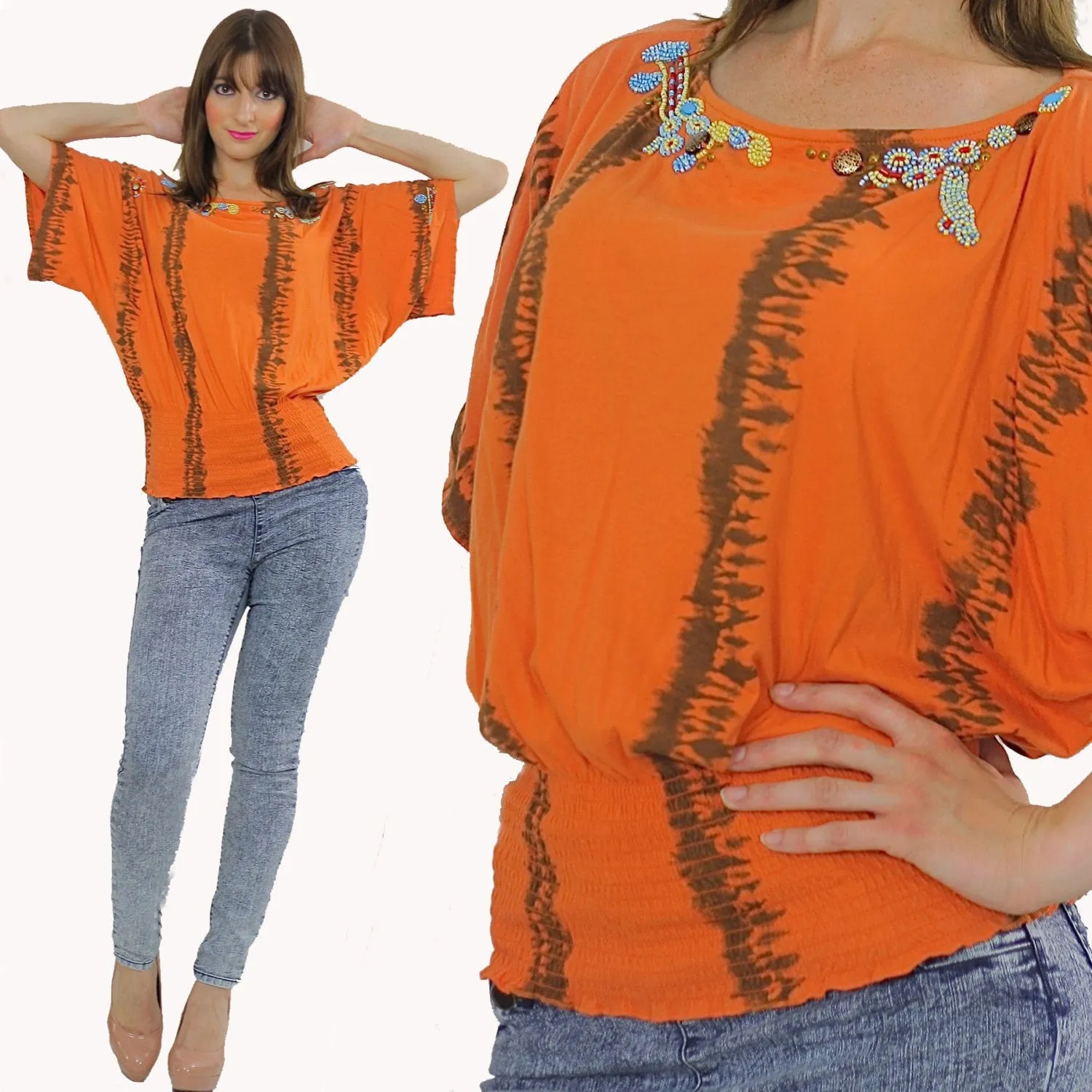 Vintage 80s Ethnic Tribal Tie Dye Hippie Boho top tunic