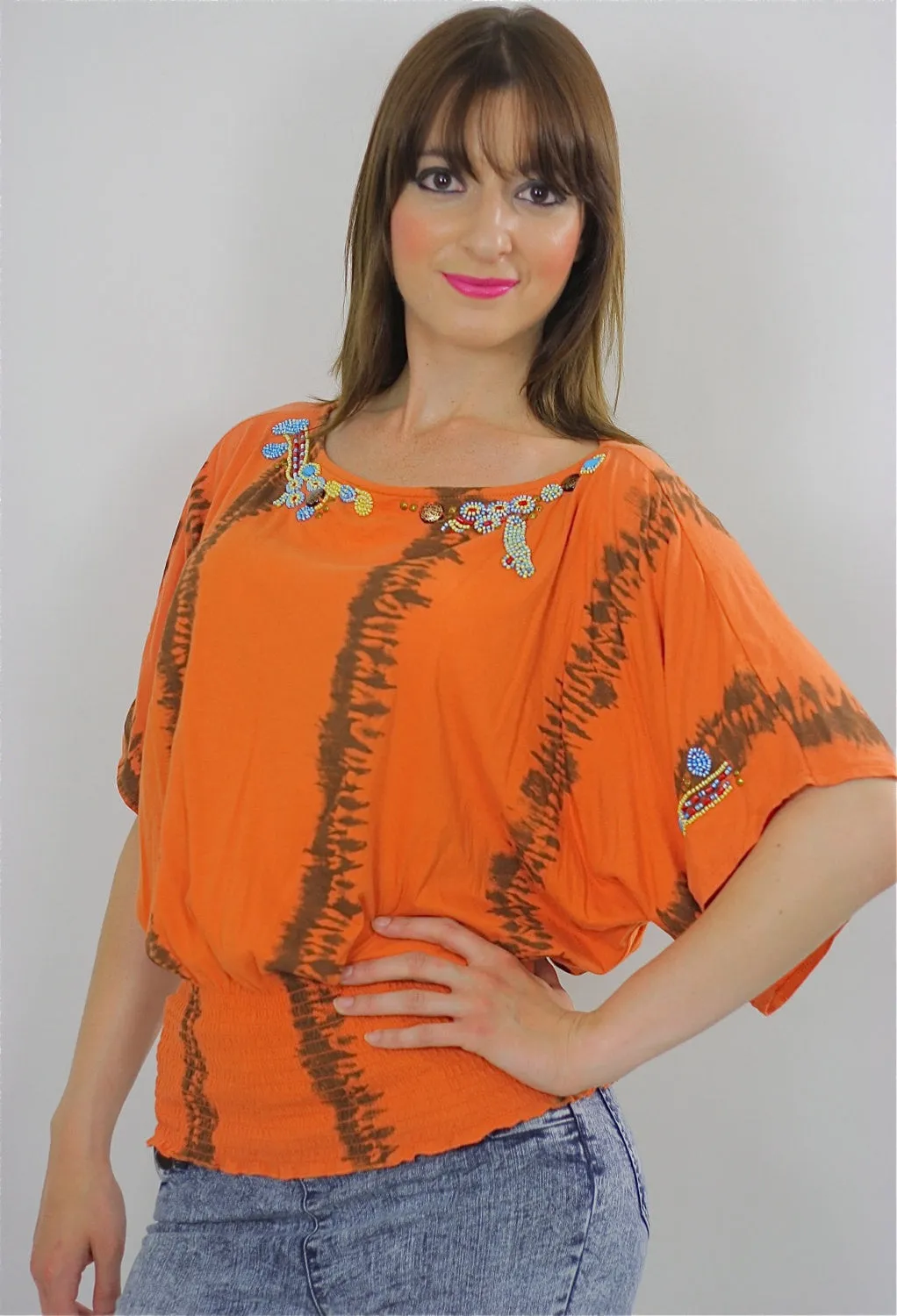Vintage 80s Ethnic Tribal Tie Dye Hippie Boho top tunic