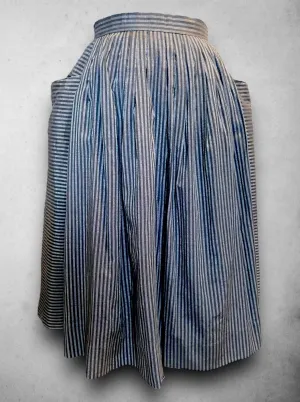 Vintage Grey & Black Stripe Pleated Bubble Skirt with Pockets