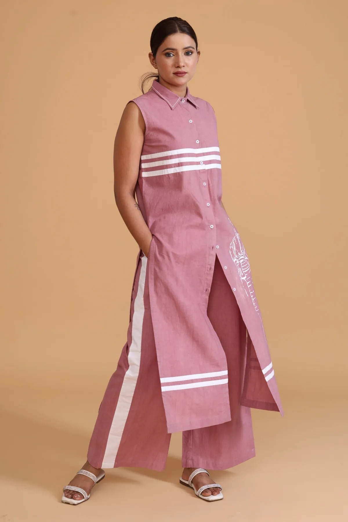 White Striped Pink Pocket Pants
