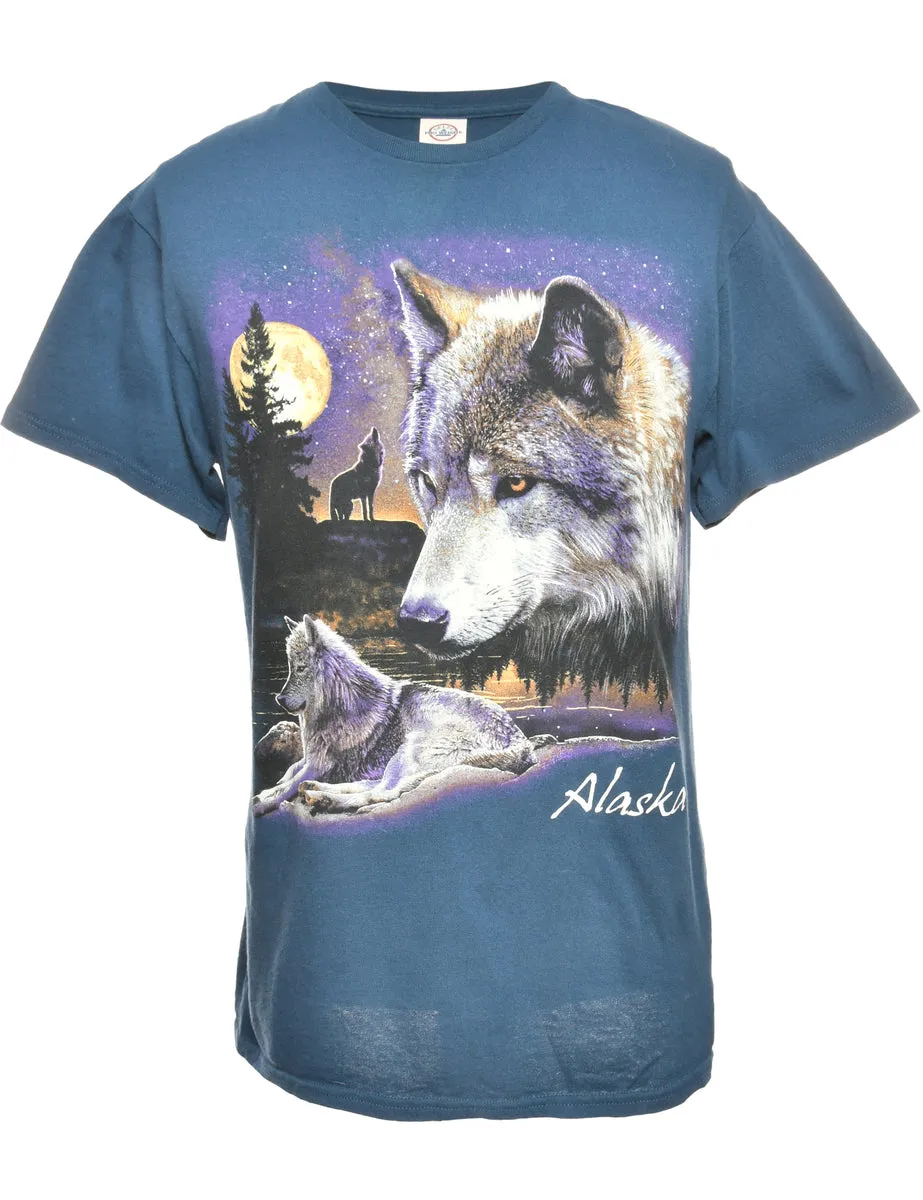 Wolf Print Navy Animal T-shirt - M
