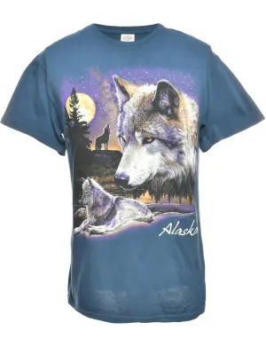 Wolf Print Navy Animal T-shirt - M