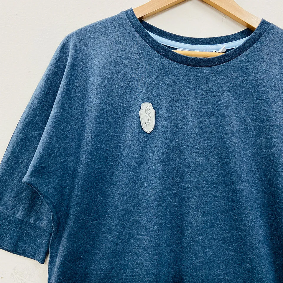 Womens Semi Long Side Vent Crewneck Casual Cotton T-Shirt