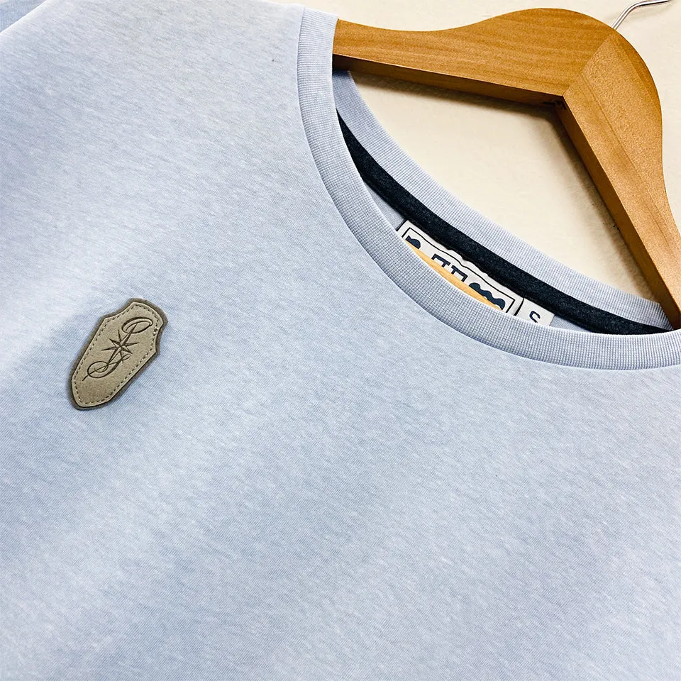 Womens Semi Long Side Vent Crewneck Casual Cotton T-Shirt