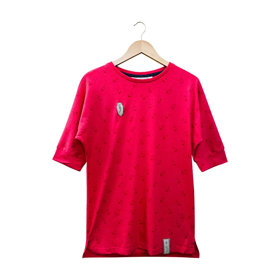 Womens Semi Long Side Vent Crewneck Casual Cotton T-Shirt