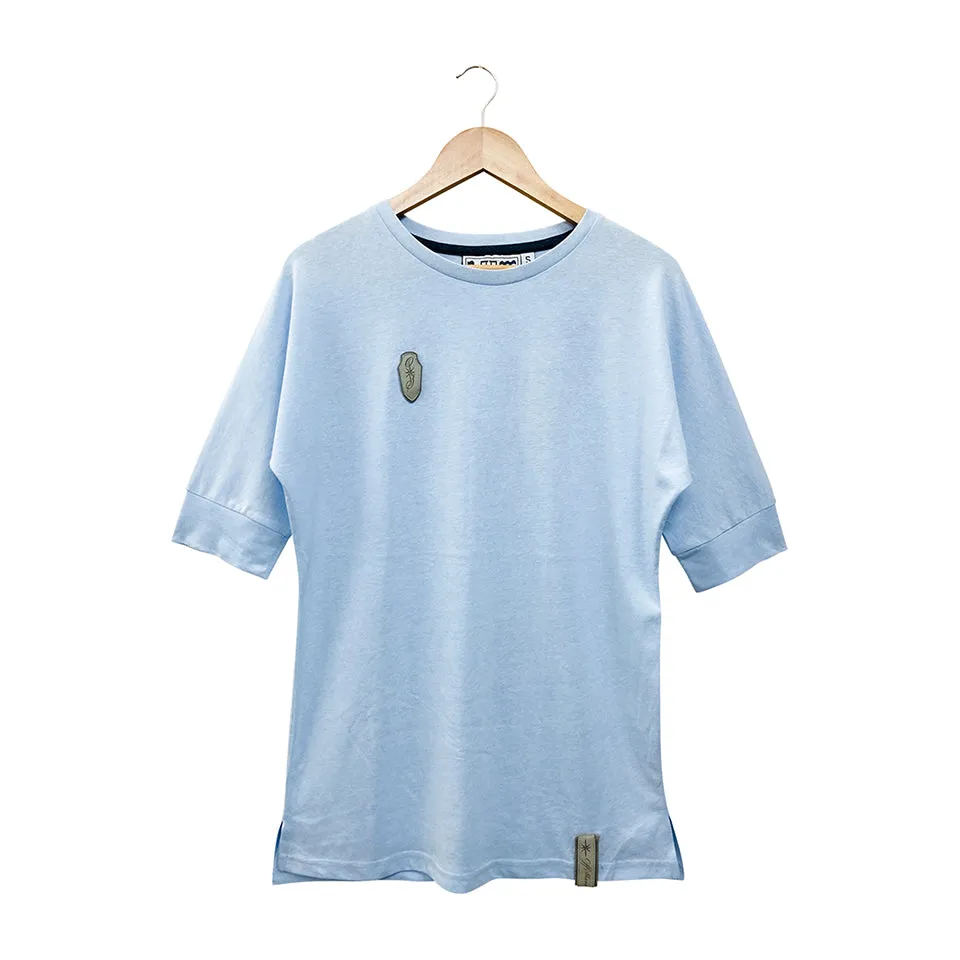 Womens Semi Long Side Vent Crewneck Casual Cotton T-Shirt